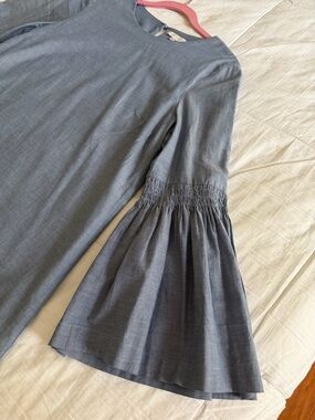 1.STATE Slate Blue Chambray Top with Pink Strap Accent